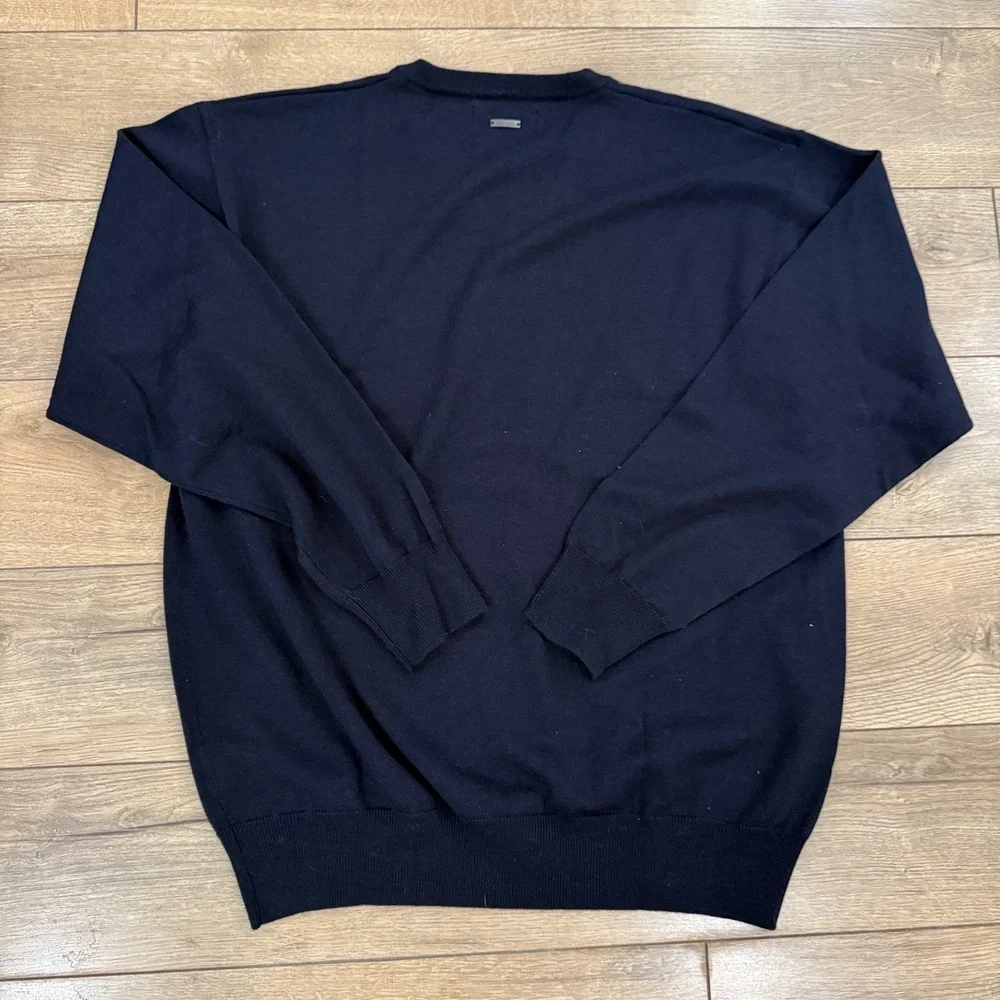 Kartel Sweater Mens XL Navy Blue V Neck Marino Wool Knit Long Sleeve Classic‎